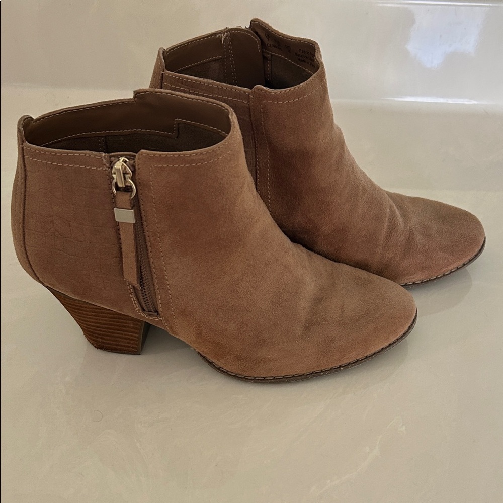 Dr. Scholl's Taupe Suede Ankle Booties with Side Zip